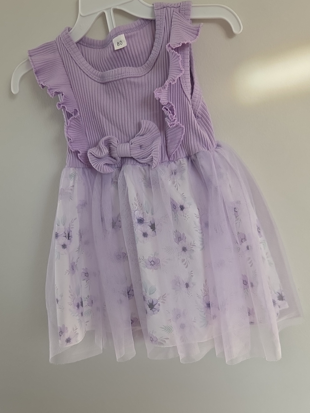 Girls Lilac Floral Tulle Dress with Bow